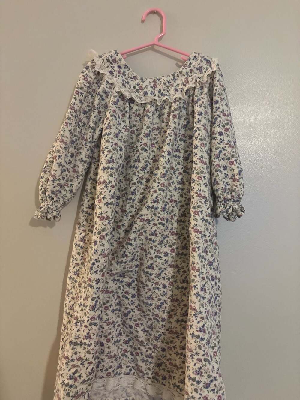 Floral Long Sleeve Nightgown with Lace Trim - Picture 3 of 3